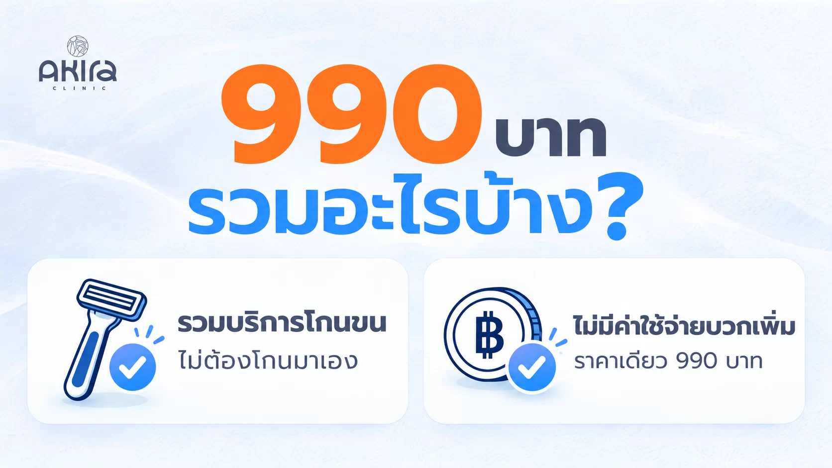 เลเซอร์ 990 บาท รวมบริการโกนขน ไม่มีค่าใช้จ่ายบวกเพิ่ม