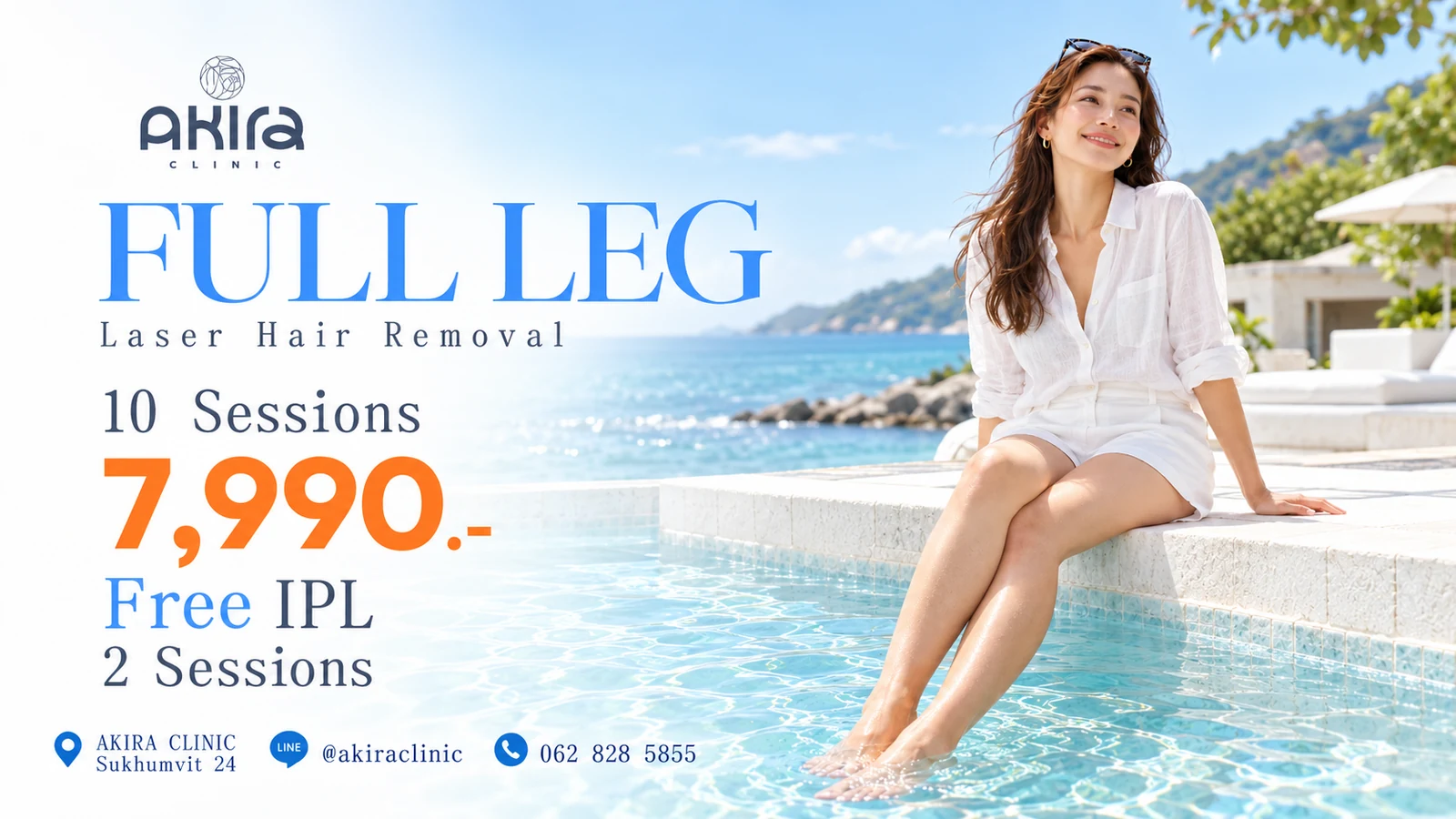 Akira Clinic full leg laser hair removal promotion: 10 sessions for THB 7,990 with 2 free IPL sessions