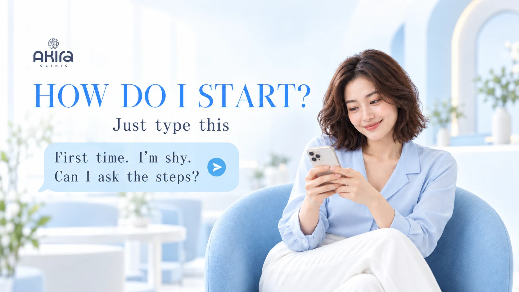 First-time client messaging Akira Clinic to ask about Brazilian laser hair removal