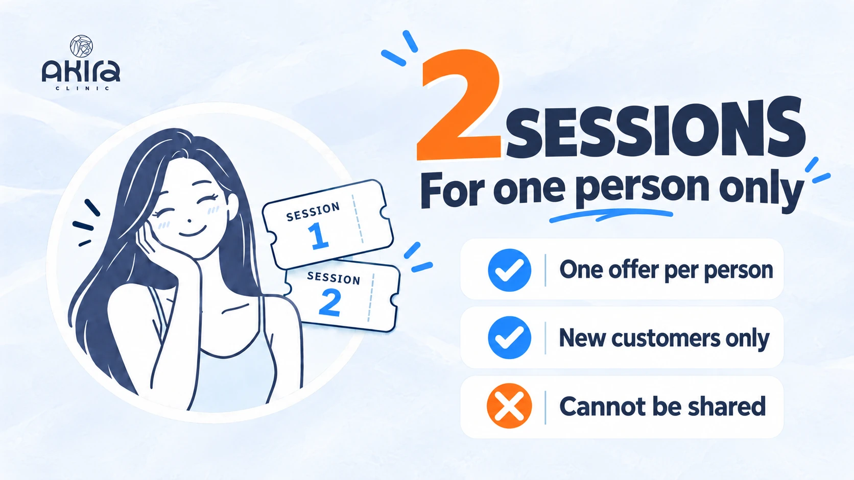 Two laser sessions for one person: new customer offer conditions